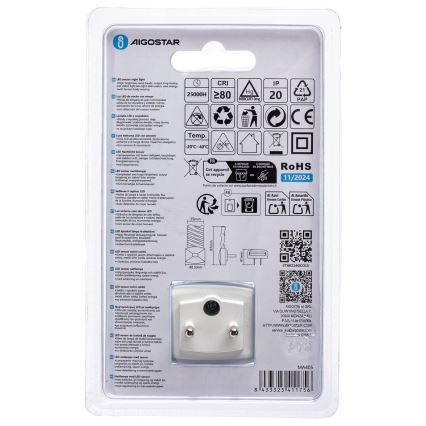 Aigostar - LED Éjjeli lámpa alkonyérzékelővel LED/0,2W/230V 6500K