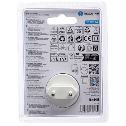 Aigostar - LED Éjjeli lámpa alkonyérzékelővel LED/0,5W/230V 6500K