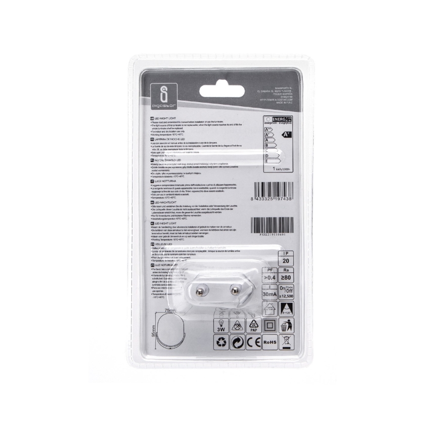 Aigostar - LED éjjeli lámpa érzékelővel LED/1W/230V 6500K ovális