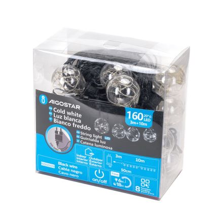 Aigostar - LED kültéri dekorációs fényfüzér, 160 db LED, 10 m, IP44, hideg fehér