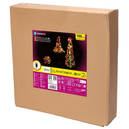 Aigostar - LED kültéri karácsonyfa, 100 LED, 1,5 m, IP44, piros/arany, meleg fehér