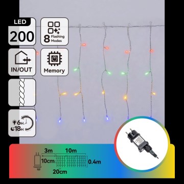 Aigostar - LED-es kültéri karácsonyi fényfüzér 200xLED/8 funkció 13x0,4m IP44 többszínű