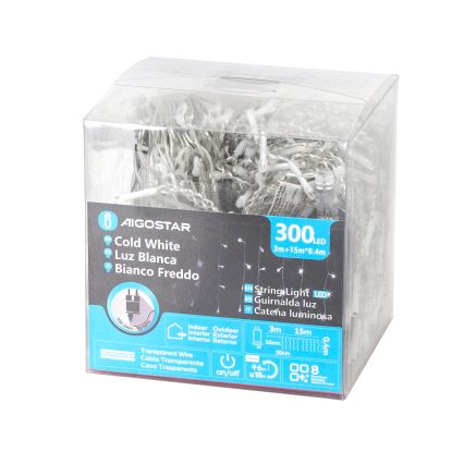 Aigostar - LED Kültéri karácsonyi fényfüzér 300xLED/8 világítási mód 15x0,4 m IP44 hideg fehér
