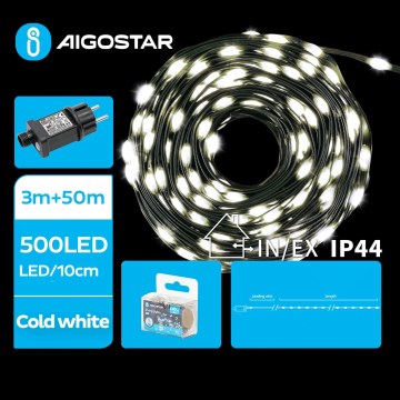 Aigostar - LED-es kültéri karácsonyi fényfüzér, 500 LED, 8 funkció, 53 m, IP44, hideg fehér