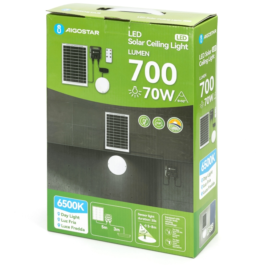 Aigostar - LED napelemes mennyezeti lámpa mozgásérzékelővel LED/70W/3,7V 6000 mAh IP65 + távirányító