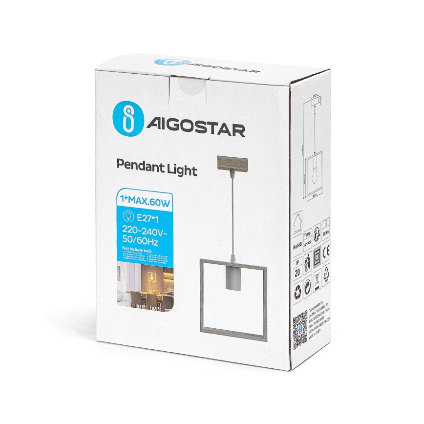 Aigostar - LED fa függeszték zsinóron 1xE27/9W/230V 2200K fenyő