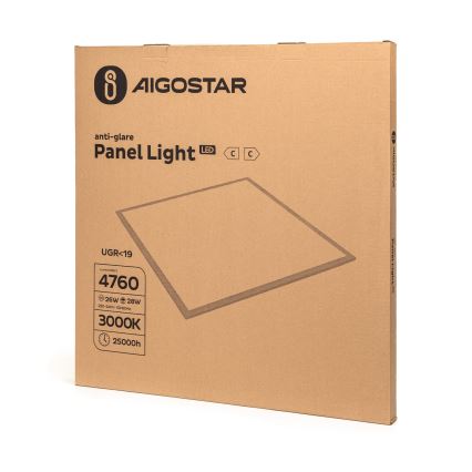 Aigostar - LED felületre szerelhető panel LED/28W/230V High Efficiency UGR19 3000K 59,5x59,5 cm