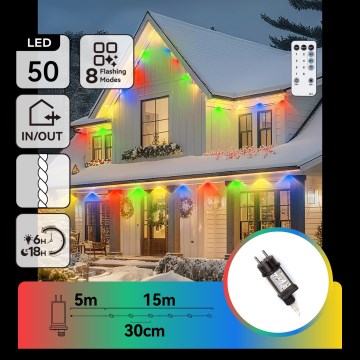 Aigostar - LED fényerőszabályozható kültéri karácsonyi fényfüzér 50xLED/8 funkció 20m IP44 többszínű + távirányító
