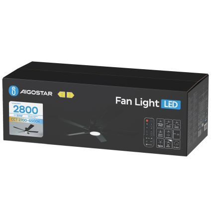 Aigostar - LED dimmelhető mennyezeti ventilátor LED/20W/230V 2700-6500K 132cm fekete + távirányító