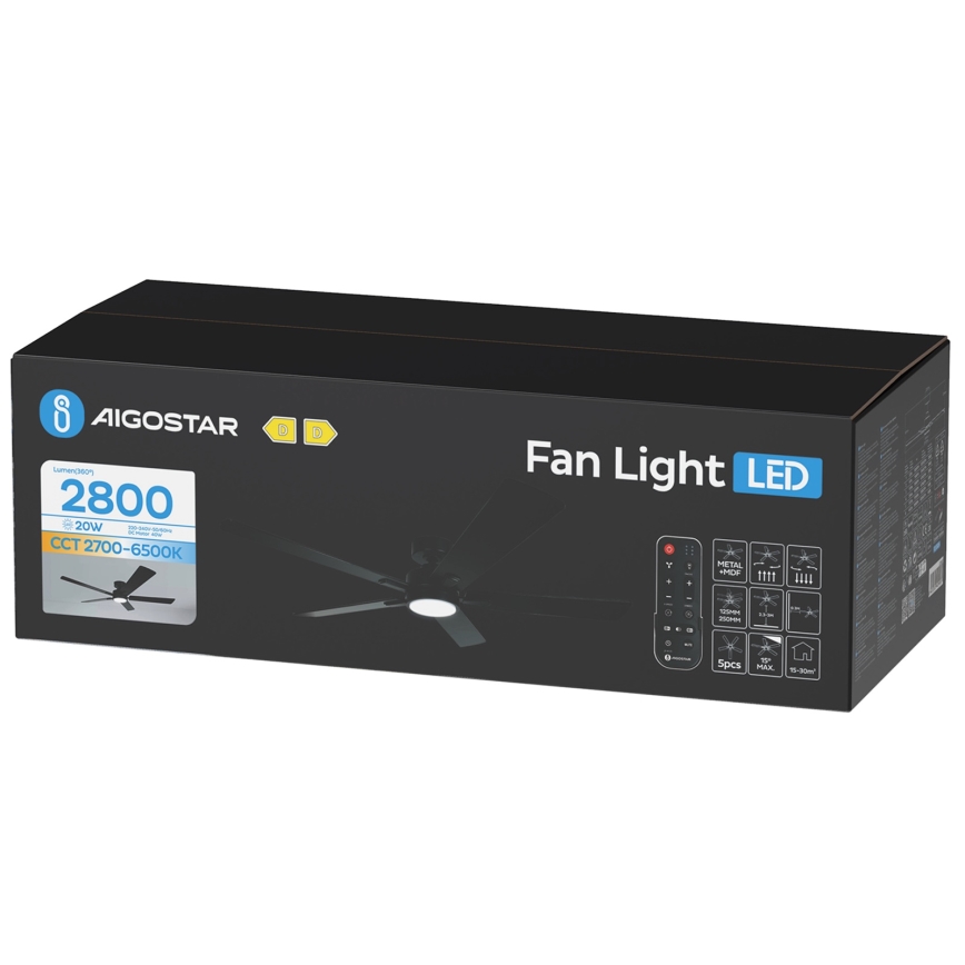 Aigostar - LED dimmelhető mennyezeti ventilátor LED/20W/230V 2700-6500K 132cm fekete + távirányító
