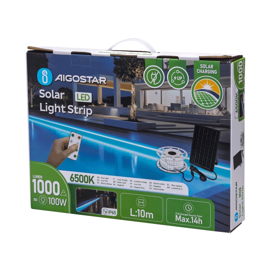 Aigostar - LED fényerőszabályozható napelemes szalag LED/20W/3,2V 20 m 2700K IP65 20000 mAh + távirányító