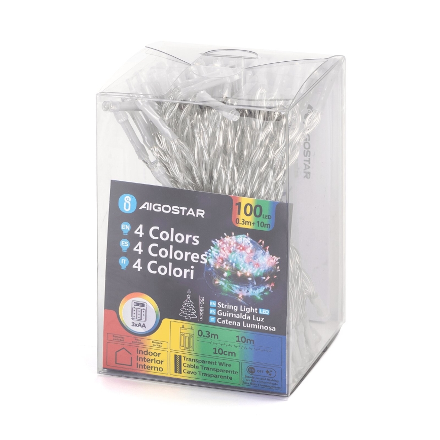 Aigostar - LED fényfüzér 100xLED/3xAA 10,3 m többszínű