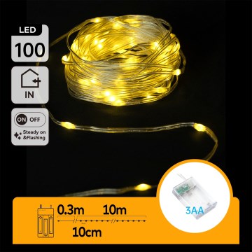 Aigostar - LED fényfüzér 100xLED/3xAA 10,3m meleg fehér