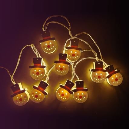 Aigostar - LED fényfüzér 10xLED/3xAA 1,5 m meleg fehér, hóember alakú