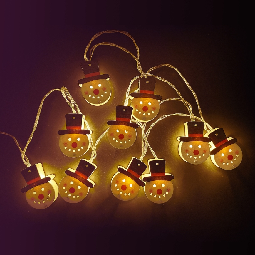 Aigostar - LED fényfüzér 10xLED/3xAA 1,5 m meleg fehér, hóember alakú