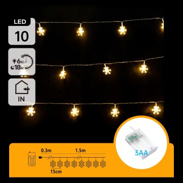 Aigostar - LED fényfüzér 10xLED/3xAA 1,5m meleg fehér hópelyhek
