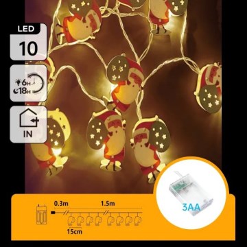 Aigostar - LED fényfüzér 10xLED/3xAA 1,5m meleg fehér Télapó