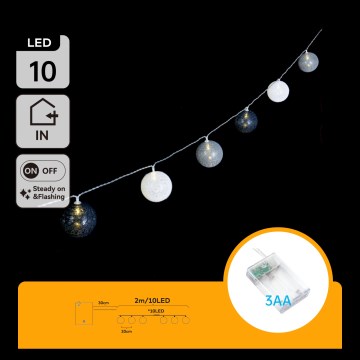 Aigostar - LED fényfüzér 10xLED/3xAA 2m meleg fehér