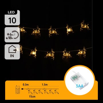 Aigostar - LED fényfüzér 10×LED/3×AA, 1,5 m, meleg fehér, szarvasokkal