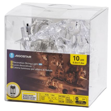 Aigostar - LED fényfüzér 10×LED/3×AA, 1,5 m, meleg fehér, szarvasokkal