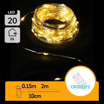 Aigostar - LED fényfüzér 20xLED/2x3V 2m meleg fehér