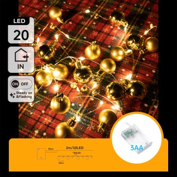 Aigostar - LED fényfüzér 20xLED/3xAA 2 m meleg fehér