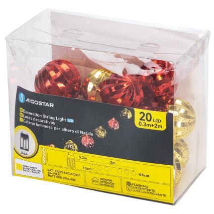Aigostar - LED  fényfüzér 20xLED/3xAA 2 m meleg fehér