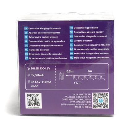 Aigostar - LED fényfüzér 20xLED/3xAA 3,3m rénszarvasos