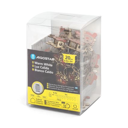 Aigostar - LED fényfüzér 20xLED/3xAA 3m meleg fehér rénszarvas