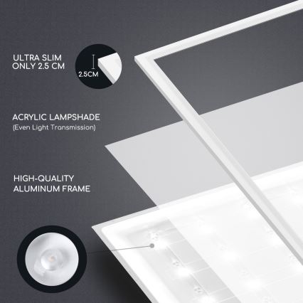Aigostar - LED Függesztett mennyezeti panel LED/40W/230V 3000K/4000K/6500K 60x60cm fehér