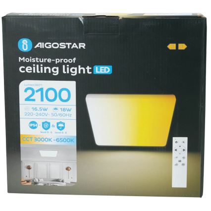 Aigostar - LED fényerőszabályozható fürdőszobai mennyezeti lámpa LED/18W/230V 3000K-6500K IP54 + távirányító