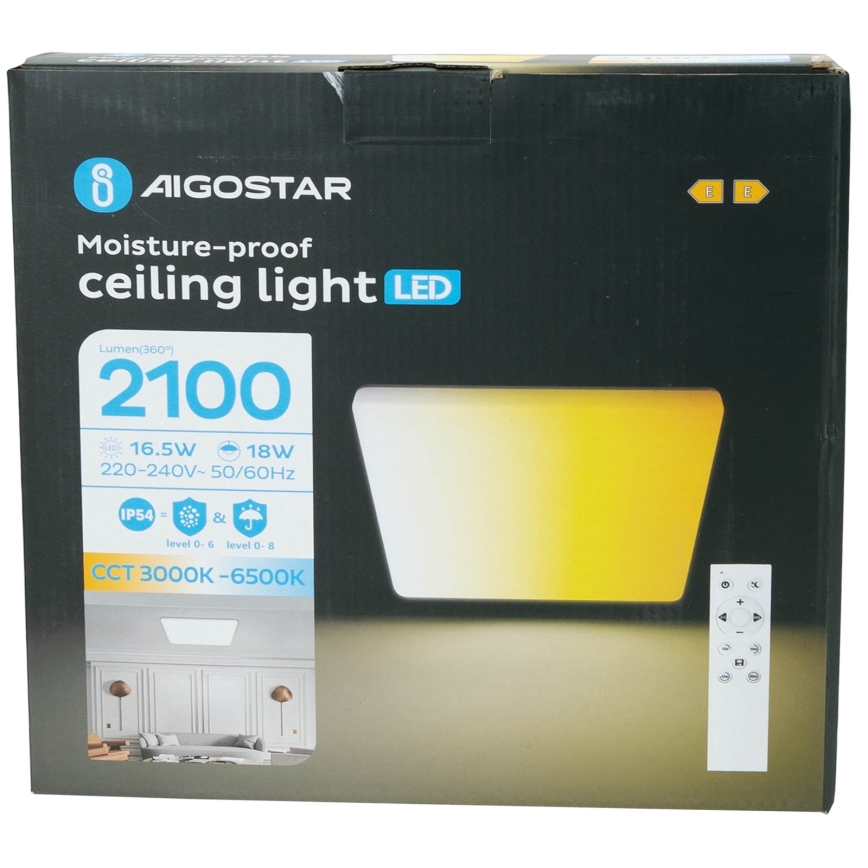Aigostar - LED fényerőszabályozható fürdőszobai mennyezeti lámpa LED/18W/230V 3000K-6500K IP54 + távirányító