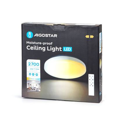 Aigostar - LED dimmelhető fürdőszobai mennyezeti lámpa LED/24W/230V 3000K-6500K IP54 + távirányító