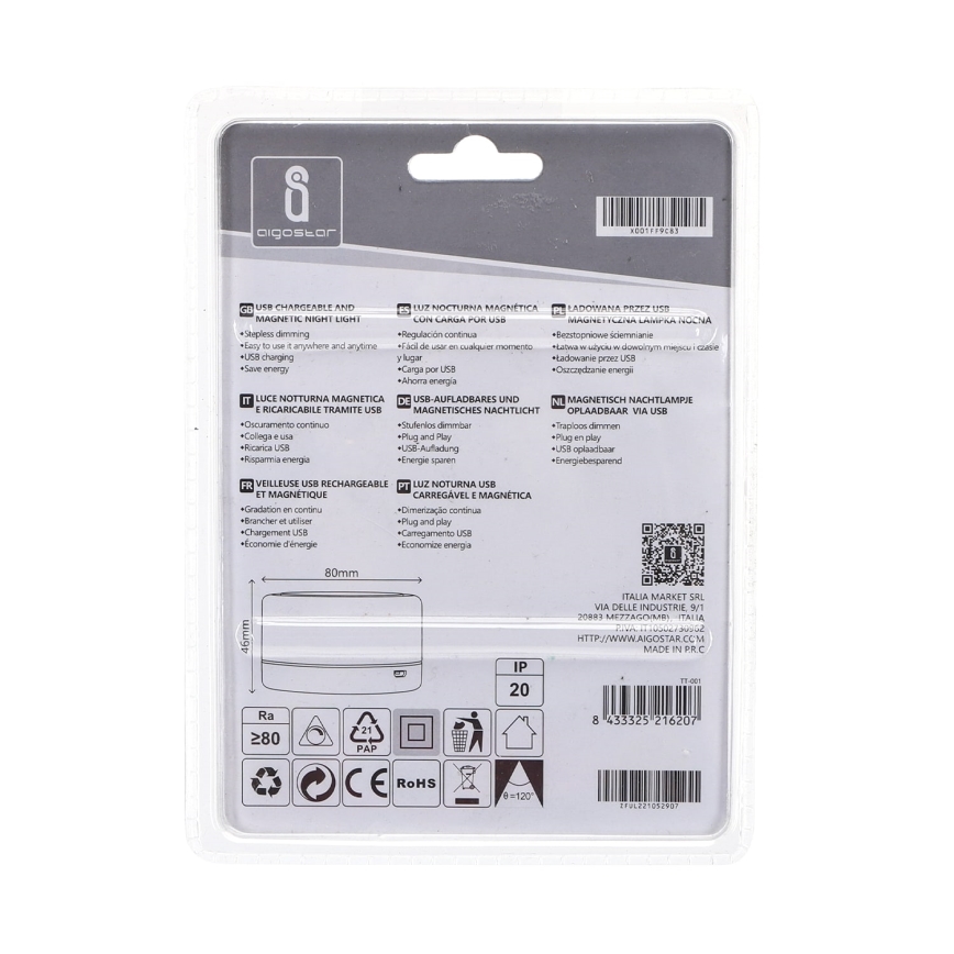 Aigostar - LED Hordozható éjjeli fény LED/1W/5V 3000K + USB