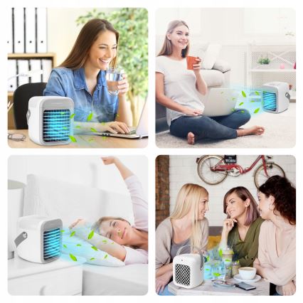 Aigostar - LED Hordozható léghűtő 3 az 1-ben LED/8W/5V fehér/szürke