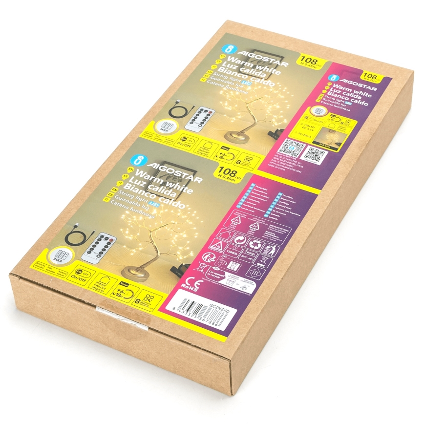 Aigostar - LED karácsonyi dekoráció 108xLED/3xAA/8 funkciós 45cm meleg fehér