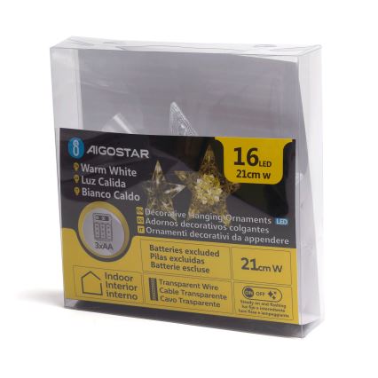 Aigostar - LED karácsonyi dekoráció 16xLED/3xAA meleg fehér csillag