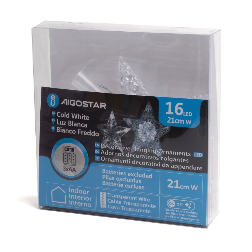 Aigostar - LED karácsonyi dísz 16xLED/3xAA hideg fehér csillag