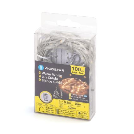 Aigostar - LED Karácsonyi fényfüzér 100xLED/3xAA 10,3m meleg fehér