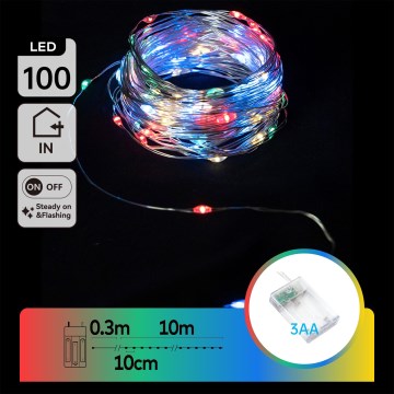 Aigostar - LED karácsonyi fényfüzér 100xLED/3xAA 10,3m többszínű