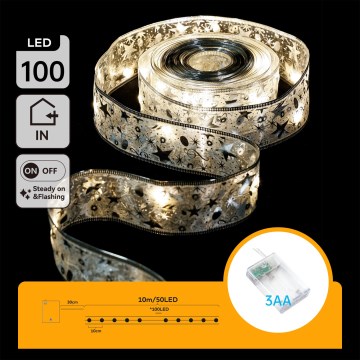 Aigostar - LED karácsonyi fényfüzér 100xLED/3xAA 10 m meleg fehér ezüst