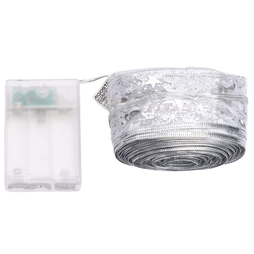 Aigostar - LED karácsonyi fényfüzér 100xLED/3xAA 10 m meleg fehér ezüstszínű