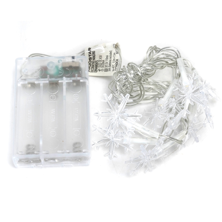 Aigostar - LED karácsonyi fényfüzér 10xLED/3xAA 1,5m meleg fehér hópelyhek