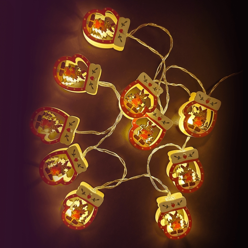 Aigostar - LED karácsonyi fényfüzér 10xLED/3xAA 1,5m meleg fehér kesztyű