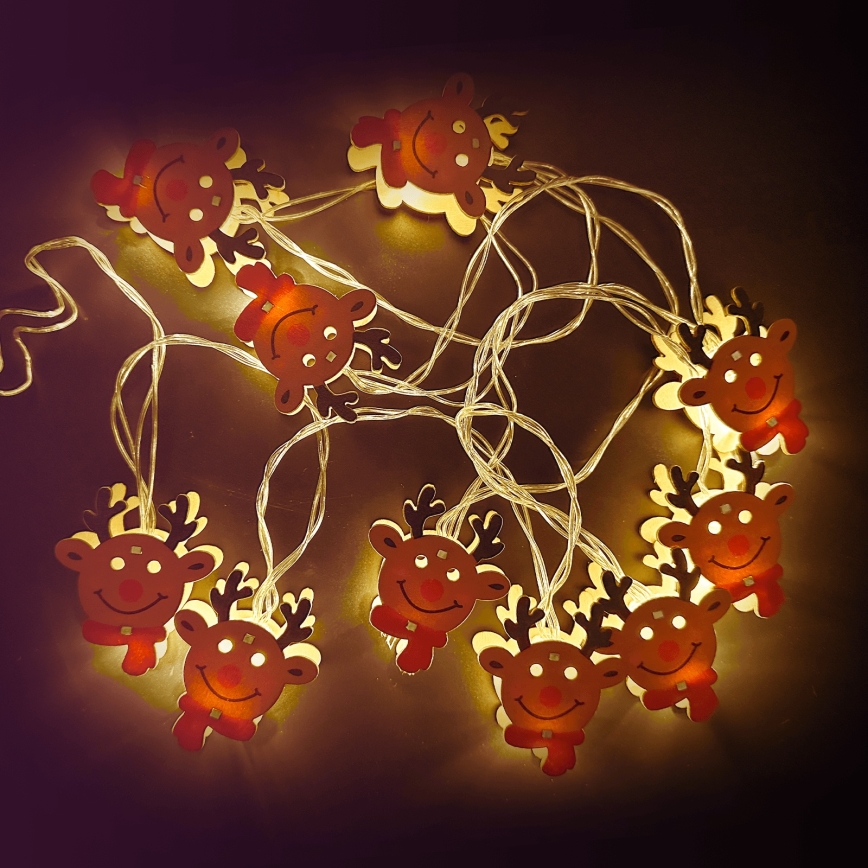 Aigostar - LED karácsonyi fényfüzér 10xLED/3xAA 1,5m meleg fehér rénszarvas