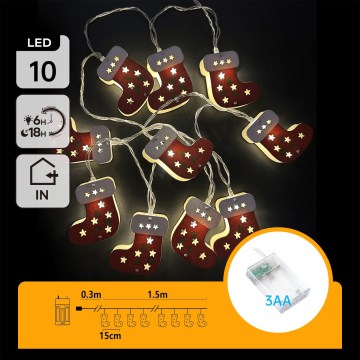 Aigostar - LED karácsonyi fényfüzér 10xLED/3xAA 1,5m meleg fehér zoknik