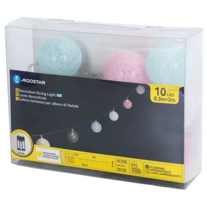 Aigostar - LED karácsonyi fényfüzér 10xLED/3xAA 2 m meleg fehér