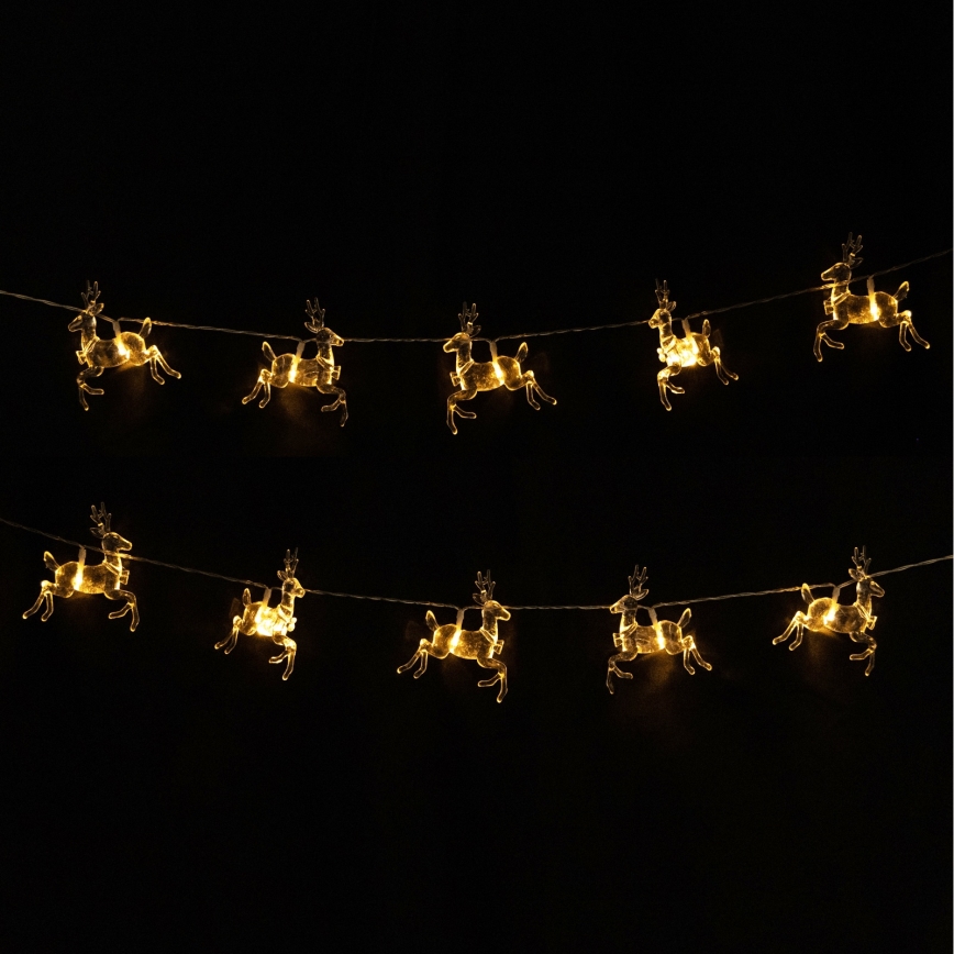 Aigostar - LED karácsonyi fényfüzér, 10× LED / 3× AA, 1,5 m, meleg fehér, szarvasfigurákkal
