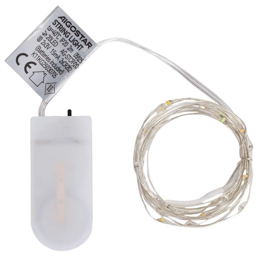 Aigostar - LED karácsonyi fényfüzér 20xLED/2xCR2032 2m többszínű