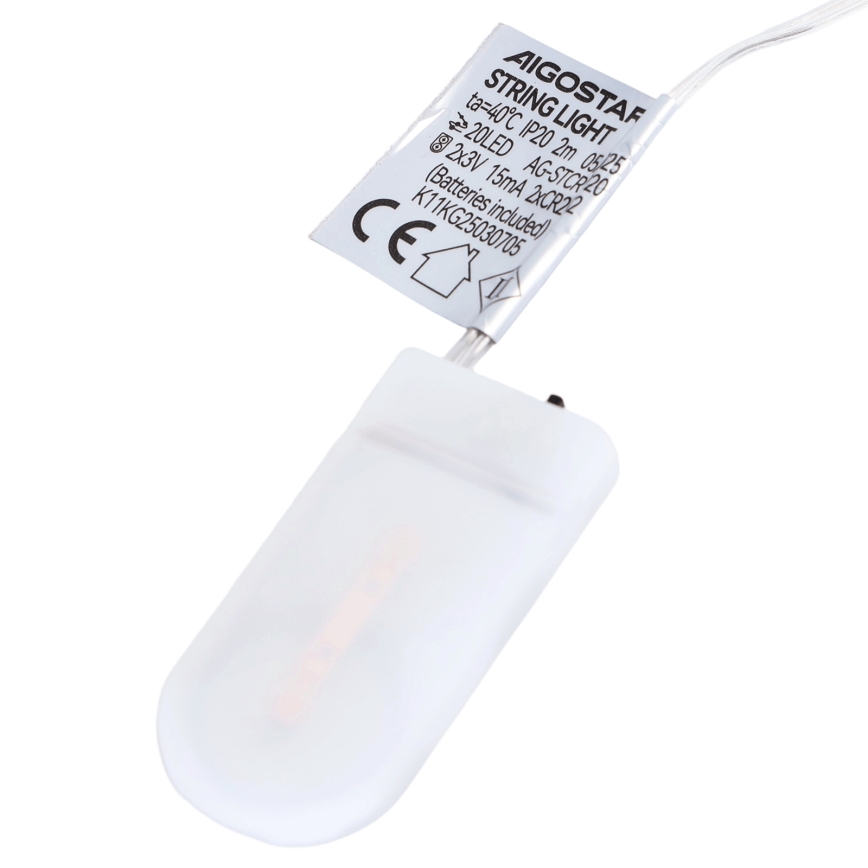Aigostar - LED karácsonyi fényfüzér 20xLED/2xCR2032 2m többszínű